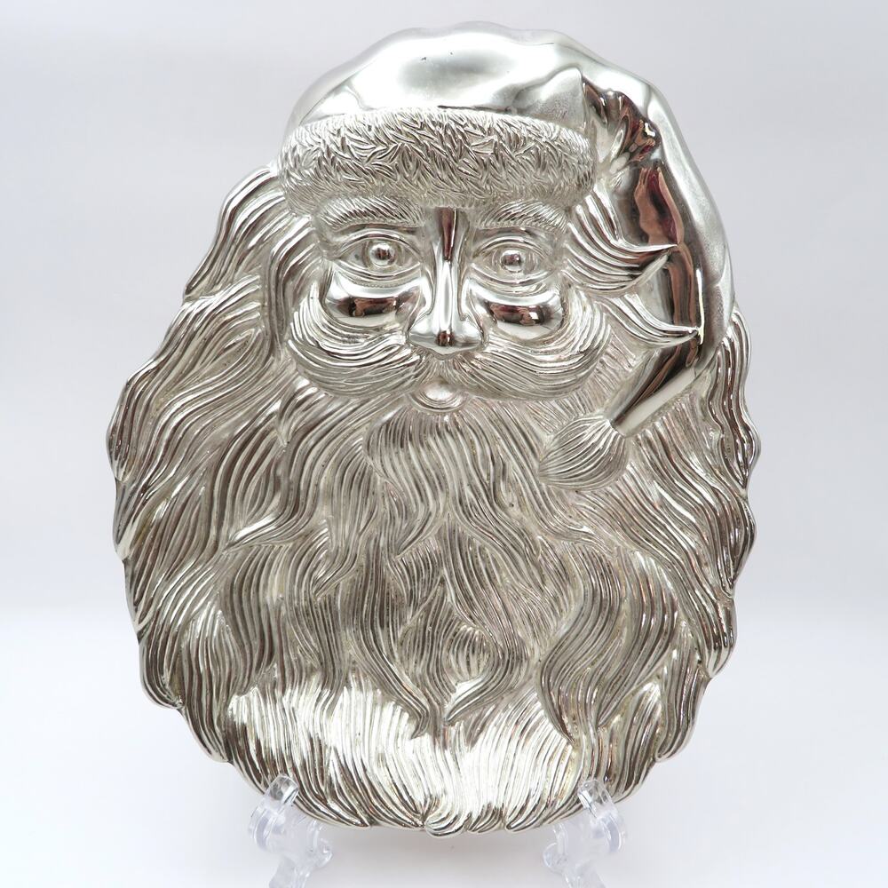 Vintage Silverplate Santa Serving Tray Plate Christmas Holiday Godinger Style